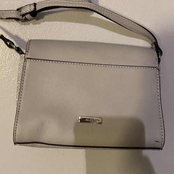 ALDO Formal Bag Gray Silver front flap embellished crystal-encrusted bow. - Picture 8 of 14